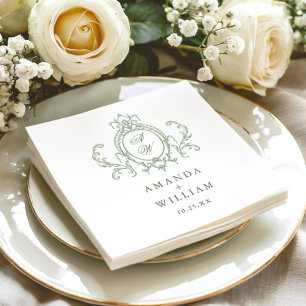 Victorian Ornate Grace Floral Sage Green Wedding Napkin