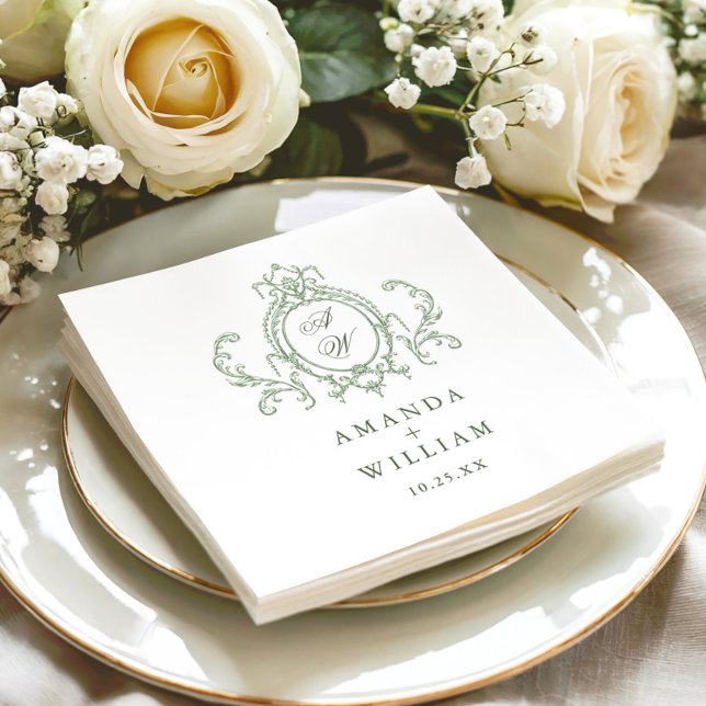 Victorian Ornate Grace Floral Sage Green Wedding Napkin (Creator Uploaded)