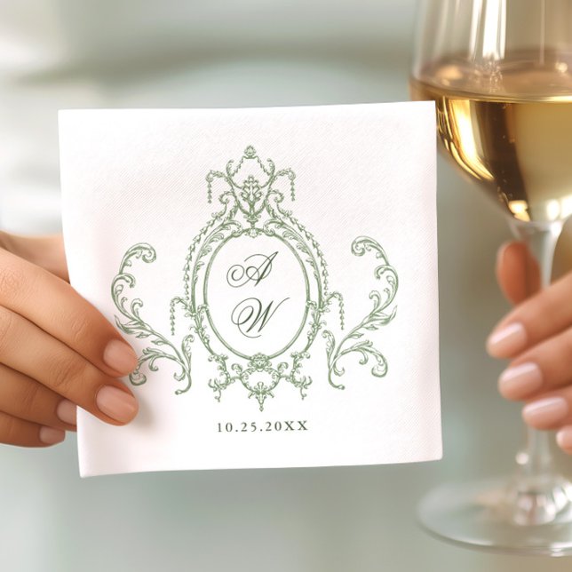 Victorian Ornate Grace Floral Sage Green Wedding Napkin (Creator Uploaded)