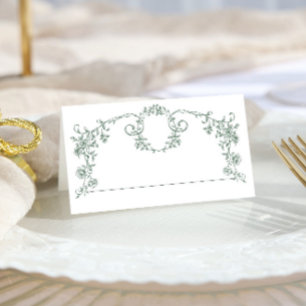 Victorian Ornate Grace Floral Sage Green Wedding Place Card