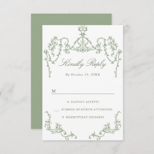 Victorian Ornate Grace Floral Sage Green Wedding RSVP Card