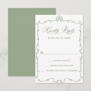 Victorian Ornate Grace Floral Sage Green Wedding RSVP Card