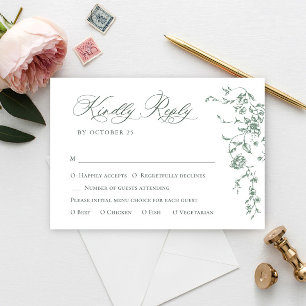 Victorian Ornate Grace Floral Sage Green Wedding RSVP Card