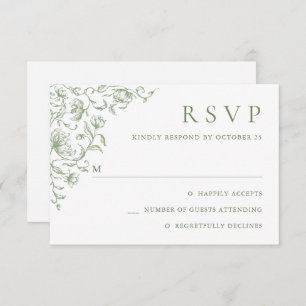 Victorian Ornate Grace Floral Sage Green Wedding RSVP Card