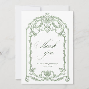 Victorian Ornate Grace Floral Sage Green Wedding Thank You Card