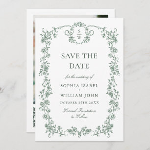 Victorian Ornate Grace Floral Sage QR code Photo Save The Date