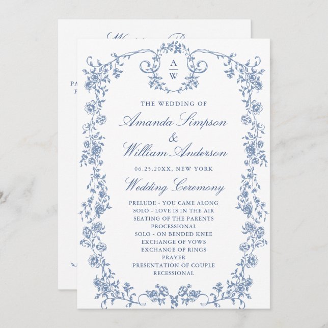 Victorian Ornate Grace Floral Wedding Ceremony Program (Front/Back)