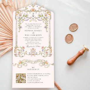 Victorian Ornate Grace Floral Wedding QR code All In One Invitation