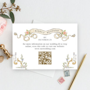 Victorian Ornate Grace Floral Wedding QR code RSVP Card