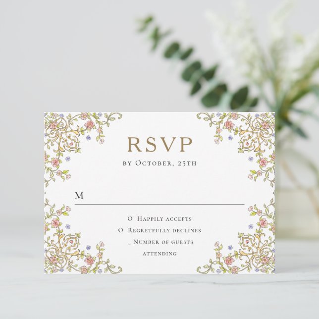 Victorian Ornate Grace Floral Wedding RSVP Card (Standing Front)