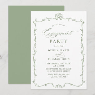 Victorian Ornate Grace Sage Green ENGAGEMENT PARTY Invitation
