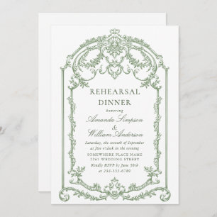 Victorian Ornate Grace Sage Green Rehearsal Dinner Invitation