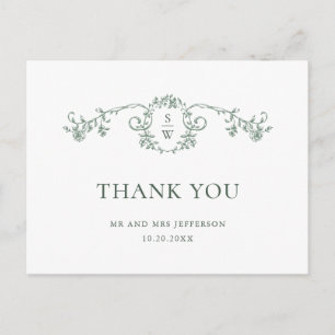 Victorian Ornate Grace Sage Green Thank You Postcard