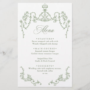 Victorian Ornate Grace Sage Green Wedding Menu