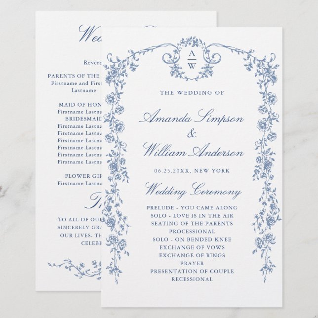 Victorian Ornate Grace Wedding Ceremony Program (Front/Back)