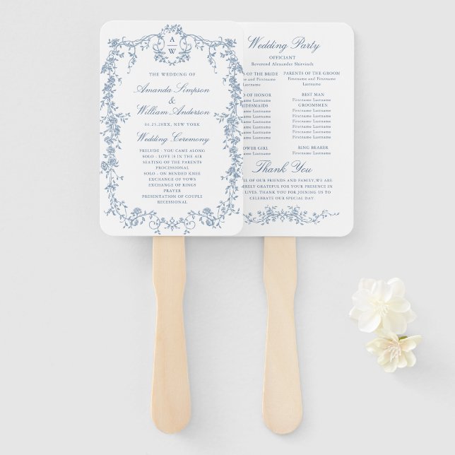 Victorian Ornate Grace Wedding Ceremony Program Hand Fan (Front and Back)