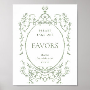 Victorian Ornate Sage Green Favours Wedding Poster