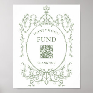 Victorian Ornate Sage Green Honeymoon Fund Poster