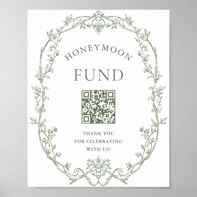 Victorian Ornate Sage Green Honeymoon Fund Poster (Front)