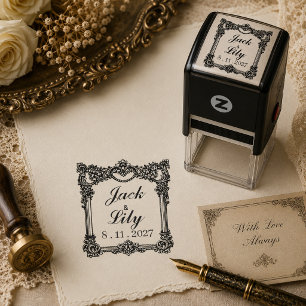 Victorian Ornate Wedding Name & Date  Self-inking Stamp
