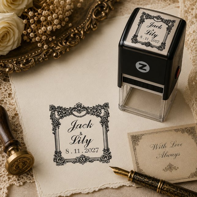 Victorian Ornate Wedding Name & Date  Self-inking Stamp (Creator Uploaded)