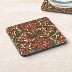 Victorian paisley pattern elegant red green gold coaster