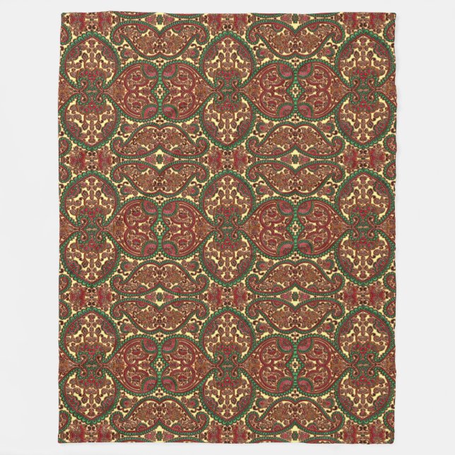 Victorian paisley pattern elegant red green gold fleece blanket (Front)