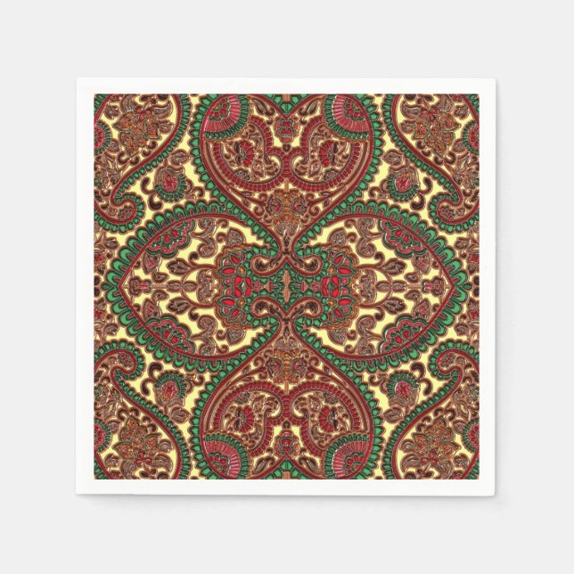 Victorian paisley pattern elegant red green gold napkin (Front)