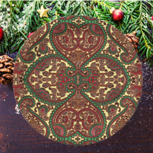 Victorian paisley pattern elegant red green gold paper plate
