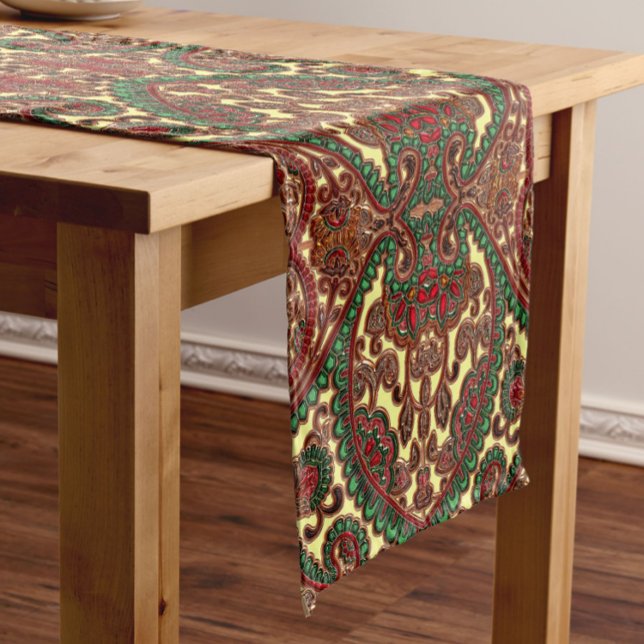 Victorian paisley pattern elegant red green gold short table runner (Creator Uploaded)