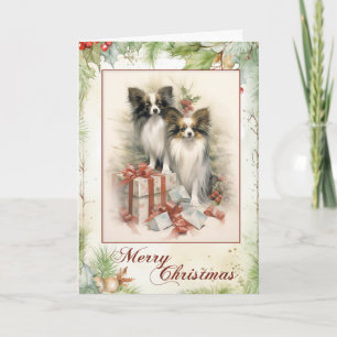 Victorian Papillon Puppy Christmas Holiday Card