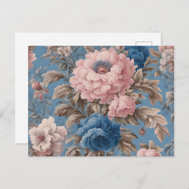 Victorian Pastel Blue And Pink Blossoms Postcard (Front/Back)