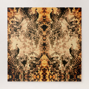 Victorian peacock floral elegant pattern jigsaw puzzle