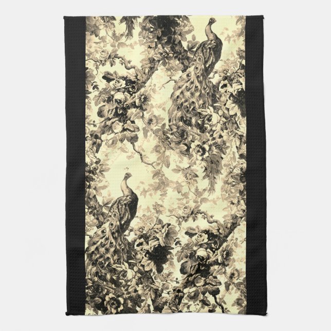 Victorian peacock floral elegant pattern tea towel (Vertical)