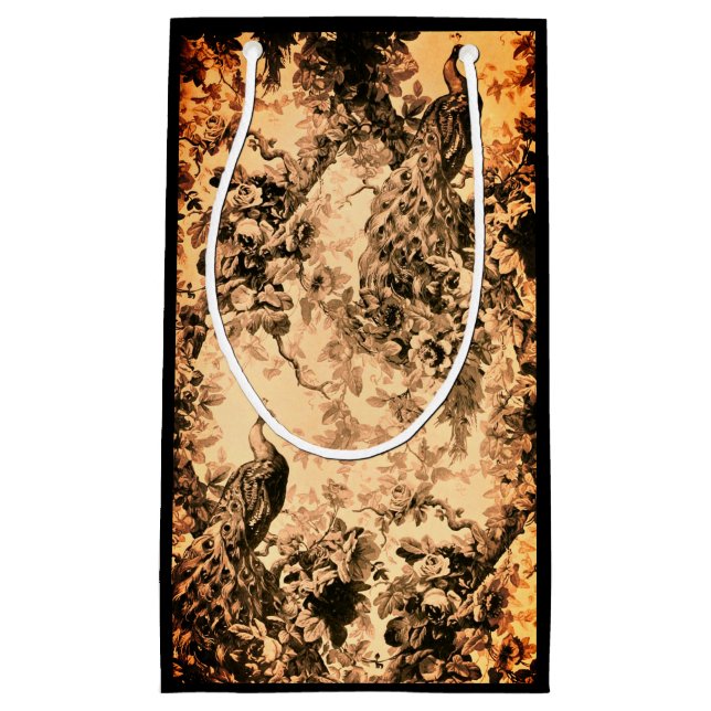 Victorian peacock floral elegant toile look small gift bag (Front)