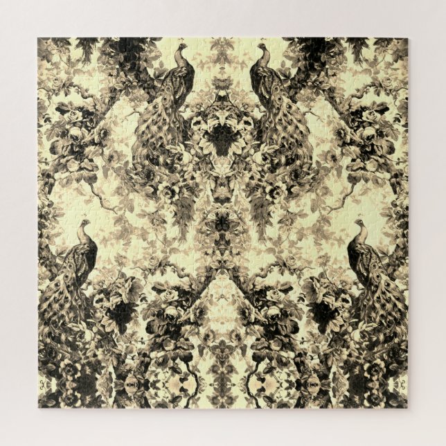 Victorian peacock floral toile elegant pattern jigsaw puzzle (Vertical)