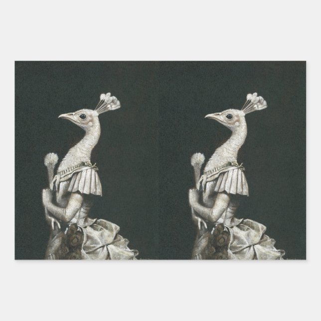 Victorian Peacock Lady Wrapping Paper Set (Front)