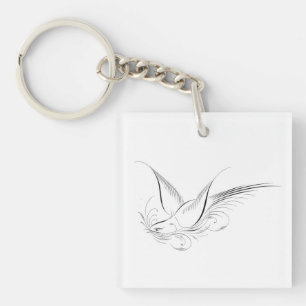 Victorian Penwork Calligraphic Dove  Key Ring