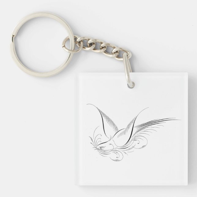 Victorian Penwork Calligraphic Dove  Key Ring (Front)