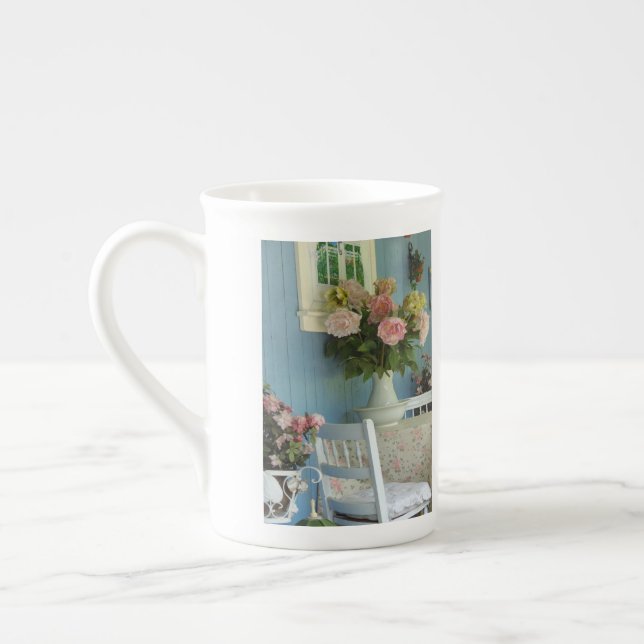 Victorian Peonies - Martha's Vineyard Bone China Mug (Left)