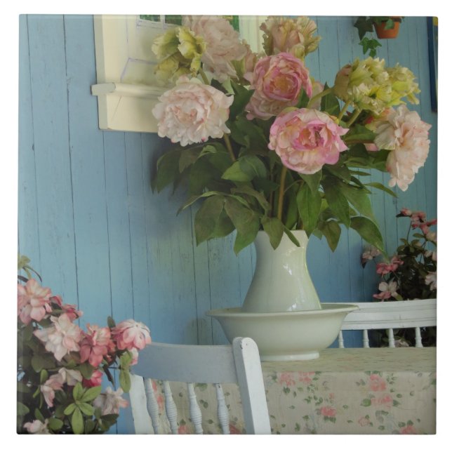 Victorian Peonies - Martha's Vineyard Ceramic Tile (Front)
