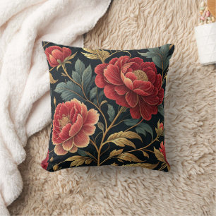 Victorian Peony Botanical Pattern Cushion