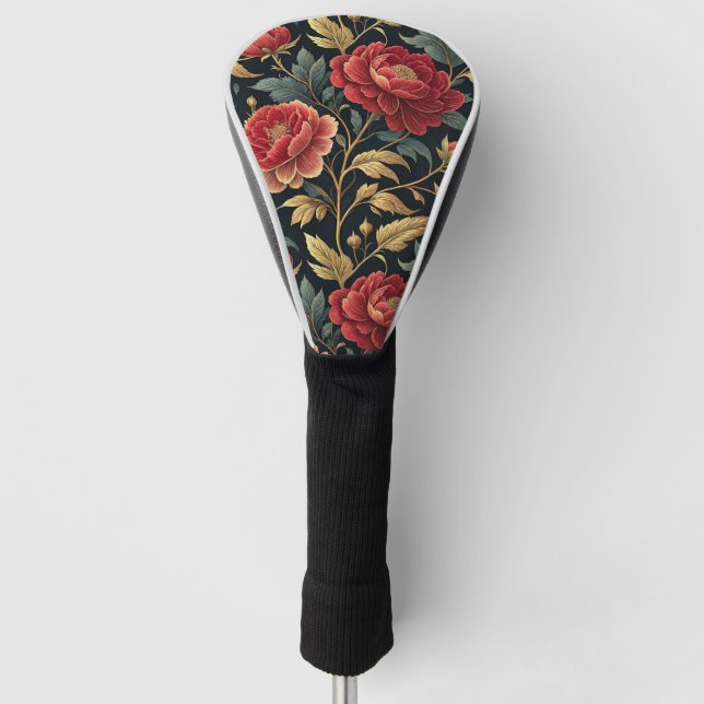 Victorian Peony Botanical Pattern Golf Head Cover (Front)