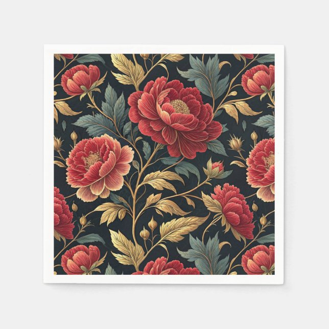 Victorian Peony Botanical Pattern Napkin (Front)
