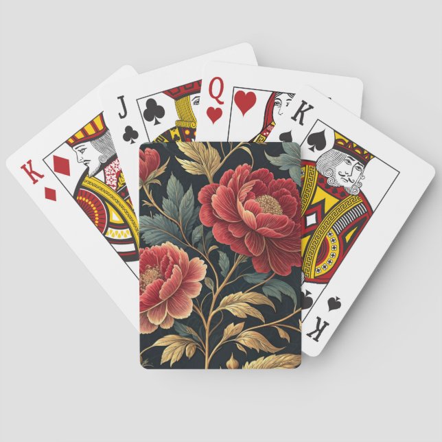 Victorian Peony Botanical Pattern Playing Cards (Back)