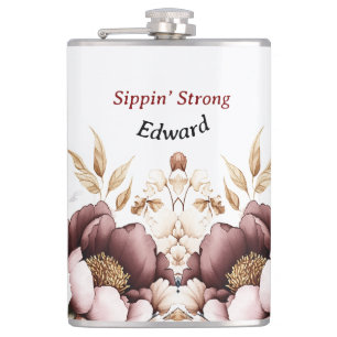 Victorian Peony Luxe Wedding His Vinyl Wrapped Hip Flask
