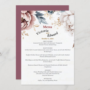 Victorian Peony Luxe Wedding Menu Card 5"x7"