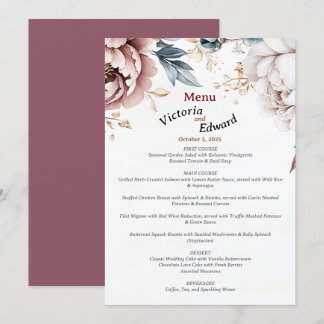 Victorian Peony Luxe Wedding Menu Card 5"x7"