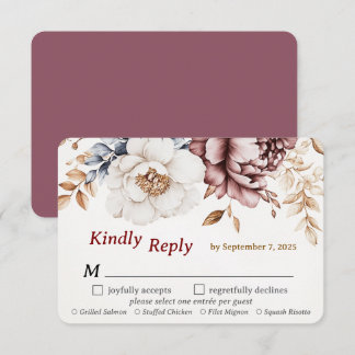 Victorian Peony Luxe Wedding RSVP Card Meal Choice