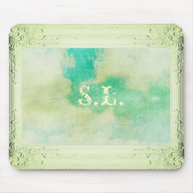 Victorian picture frame sky cloud painting teal  mouse pad (Front)